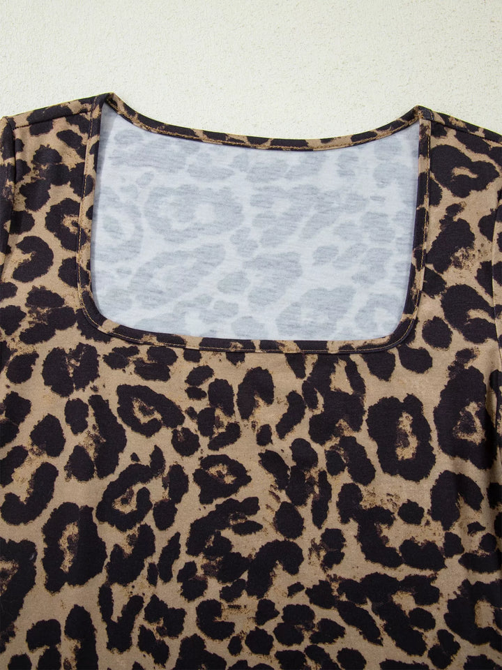 Leopard print square neck top with flared long sleeves