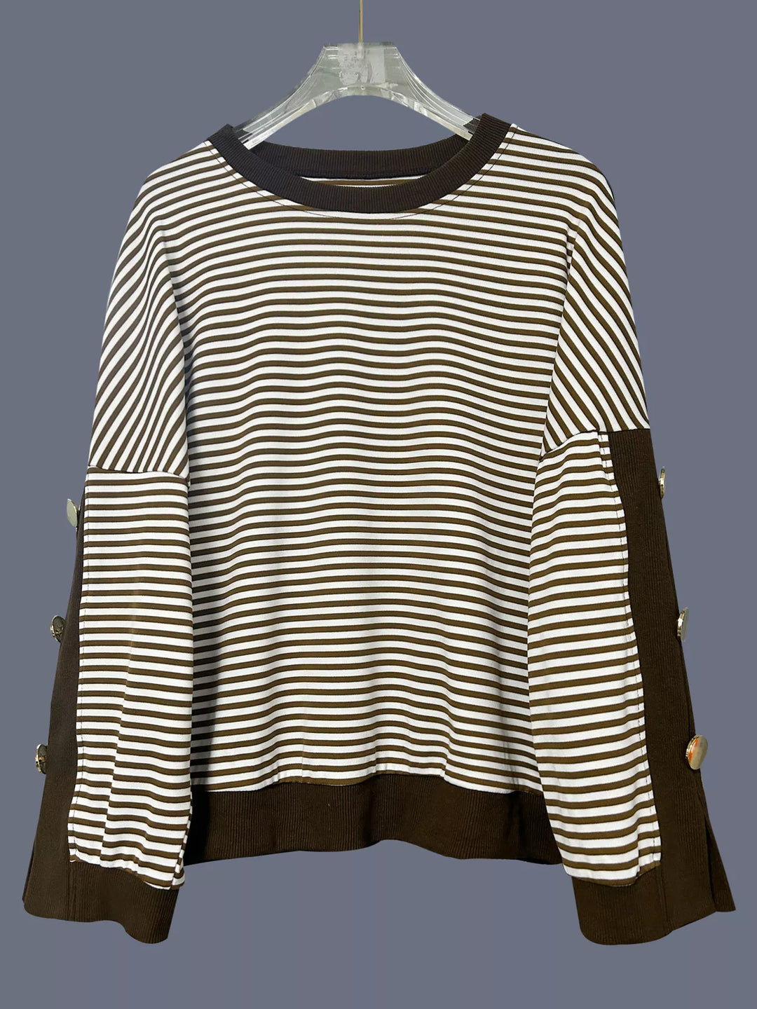 Striped dropped-shoulder sweatshirt with button trim