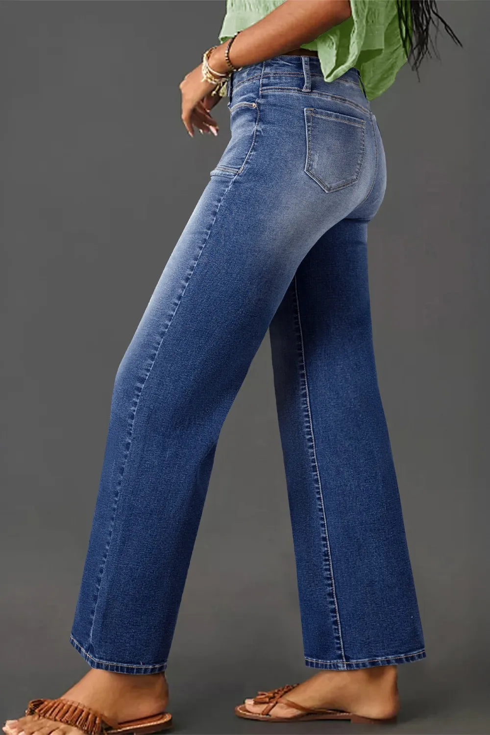 Vintage wash high-rise wide-leg jeans with patch pockets