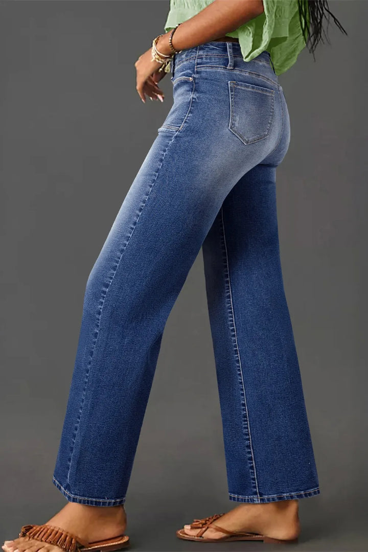 Vintage wash high-rise wide-leg jeans with patch pockets
