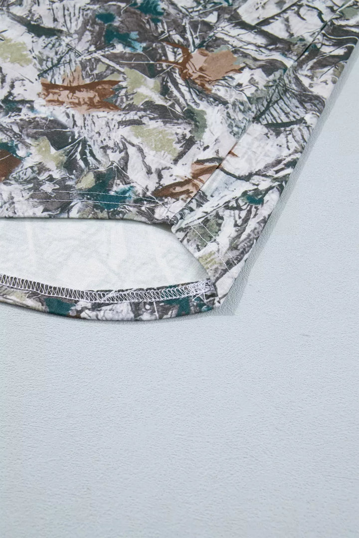 Abstract woodland print henley tunic top with pocket