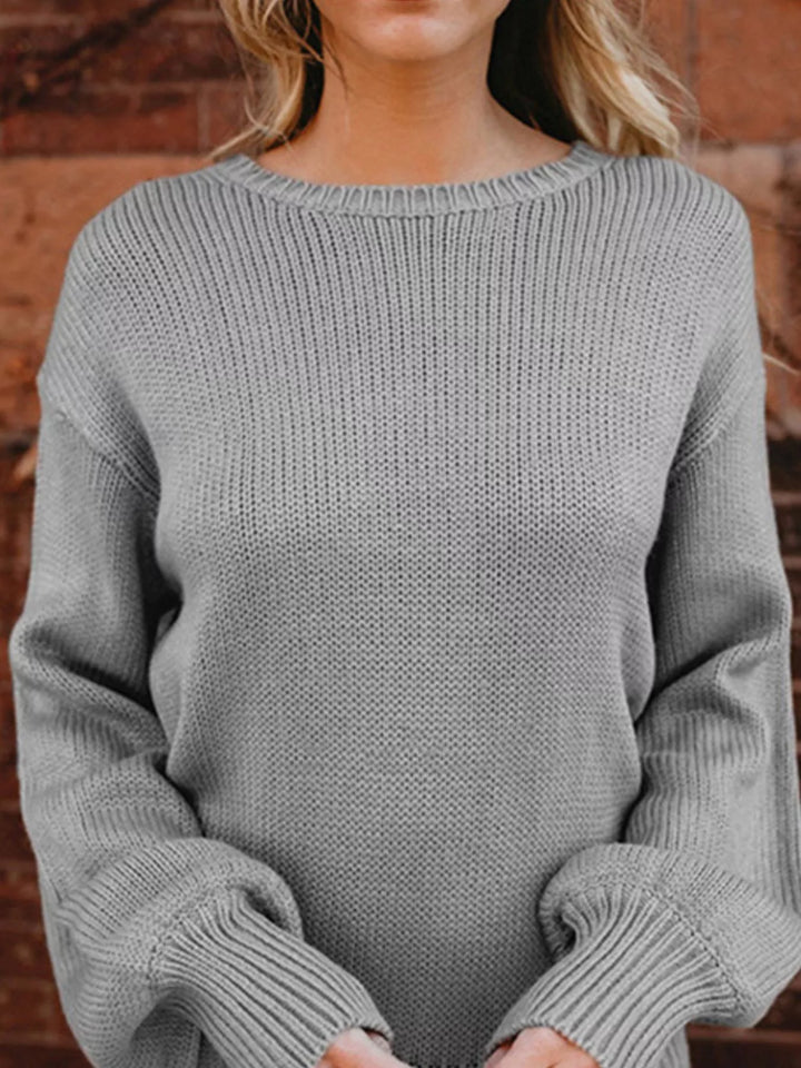 Tie-back ribbed knit sweater with long sleeves