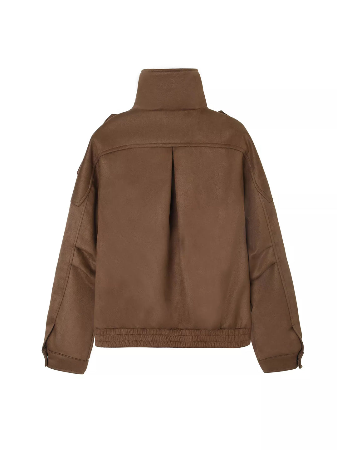 Faux suede moto jacket with asymmetrical zip and belted hem