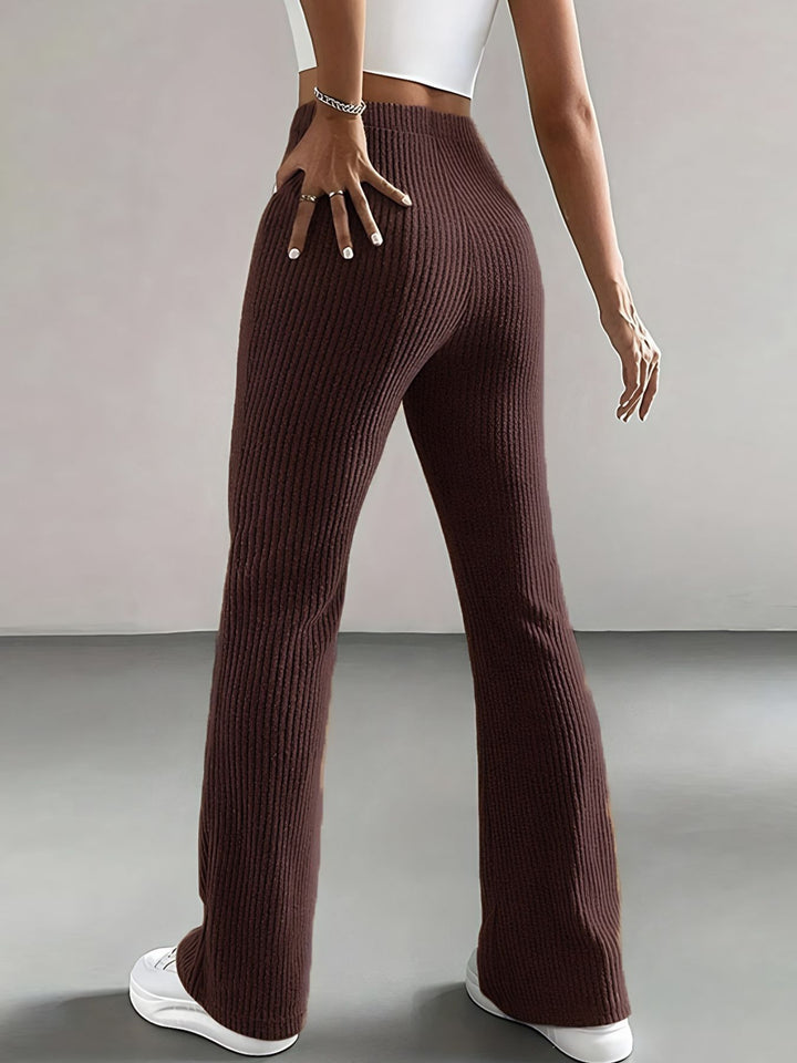 Ribbed knit high-rise pull-on flare pants
