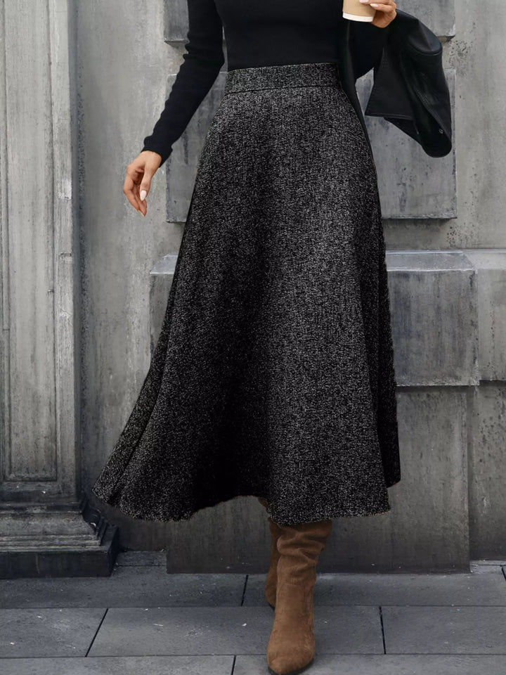 High-waist A-line midi skirt with side pockets