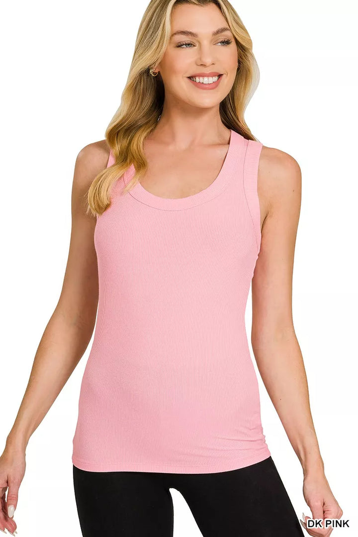 DK PINK Ribbed scoop neck tank top with fitted stretch