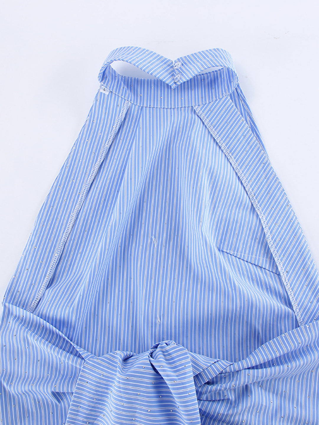 Striped halter crop top with backless tie