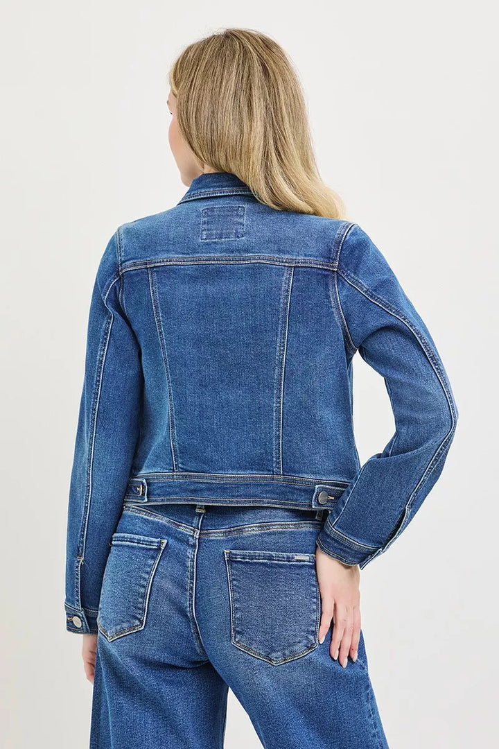 Fitted button-front denim jacket with chest pockets