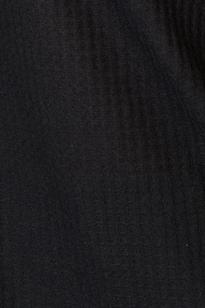 Waffle-knit henley blouse with V-neck and long sleeves