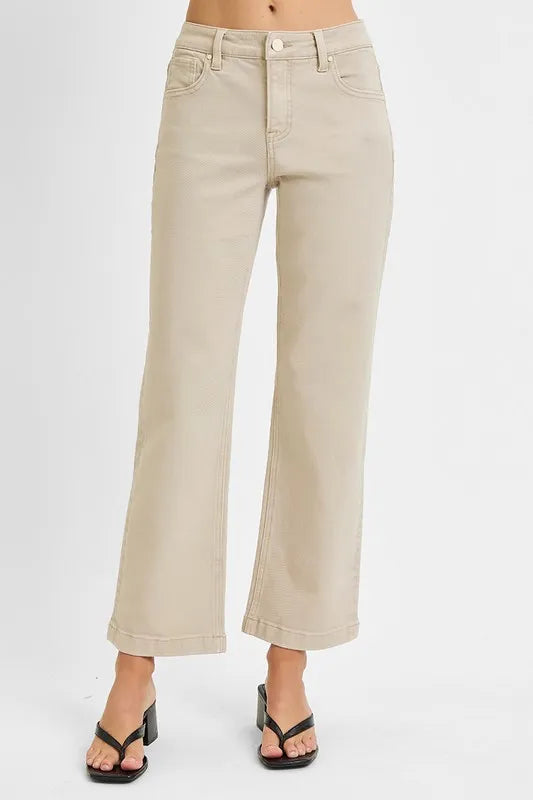 Tummy control mid-rise straight-leg ankle jeans