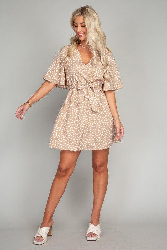 Allover Print Belted Dress - Azoroh