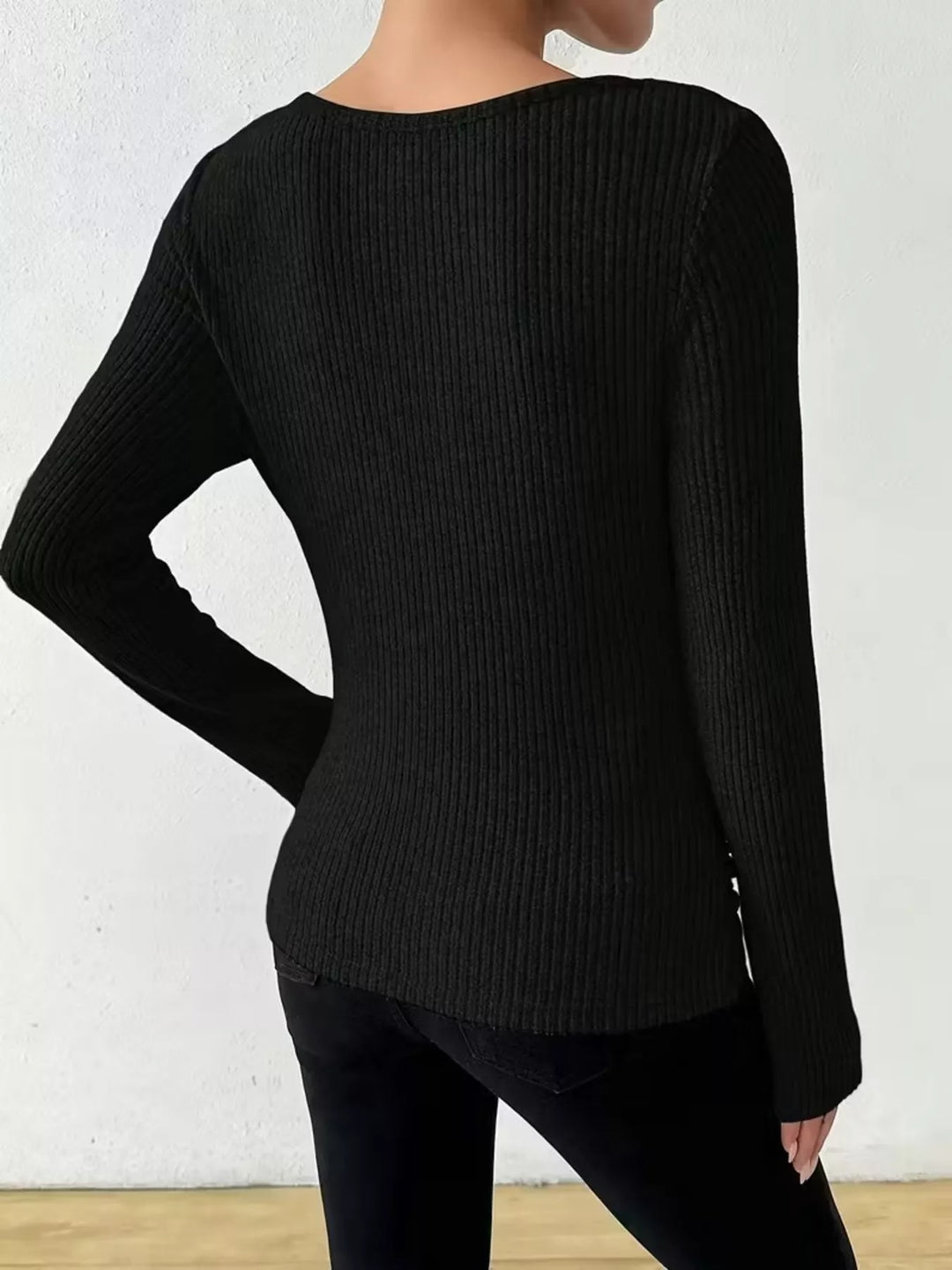 Ribbed knit cowl neck top with ruched sides