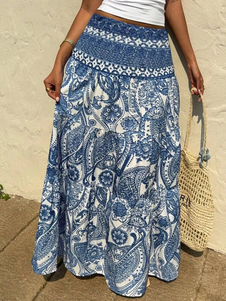 Light Blue Boho paisley print high-waist maxi skirt