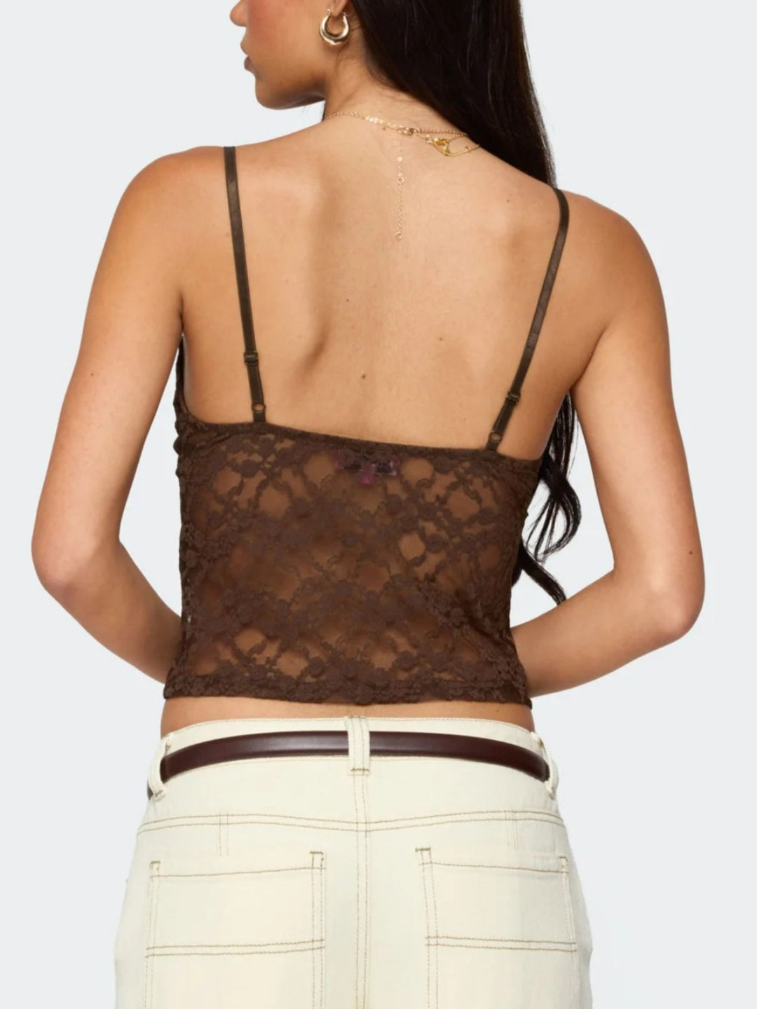 Sheer floral lace cami with underbust cutout