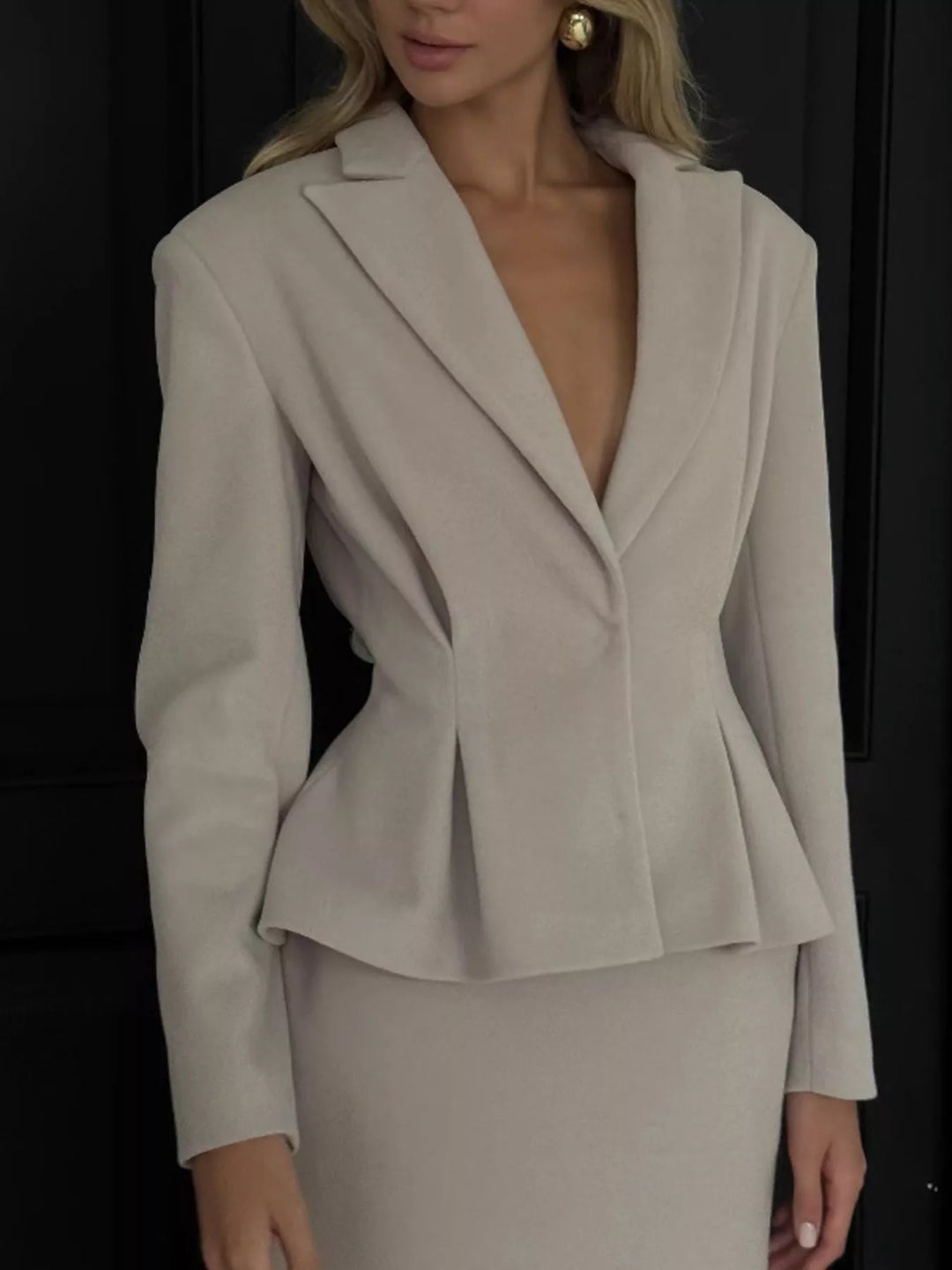 Peplum blazer and midi pencil skirt two-piece set