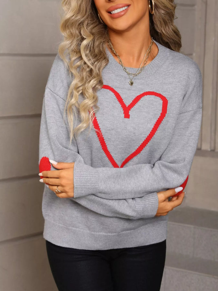 Heart graphic dropped shoulder crew neck sweater