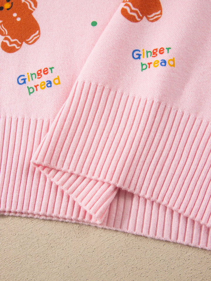 Gingerbread print crew neck knit sweater