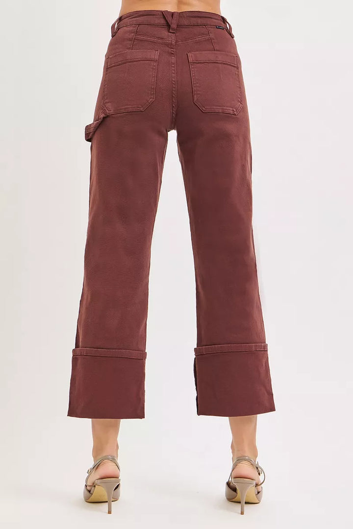 High-rise wide-leg cuffed carpenter jeans