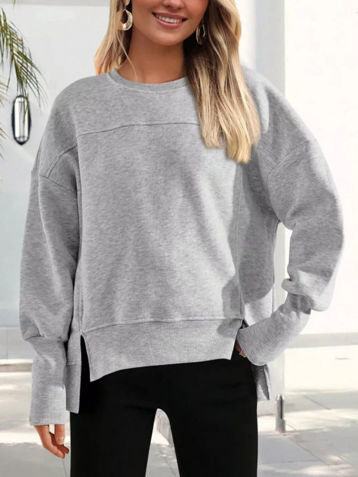 Light Gray Side slit drop-shoulder relaxed crewneck sweatshirt