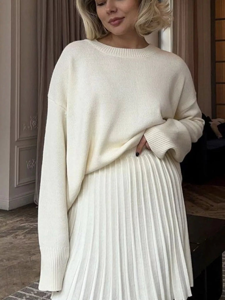 Oversized ribbed-hem drop-shoulder crewneck sweater