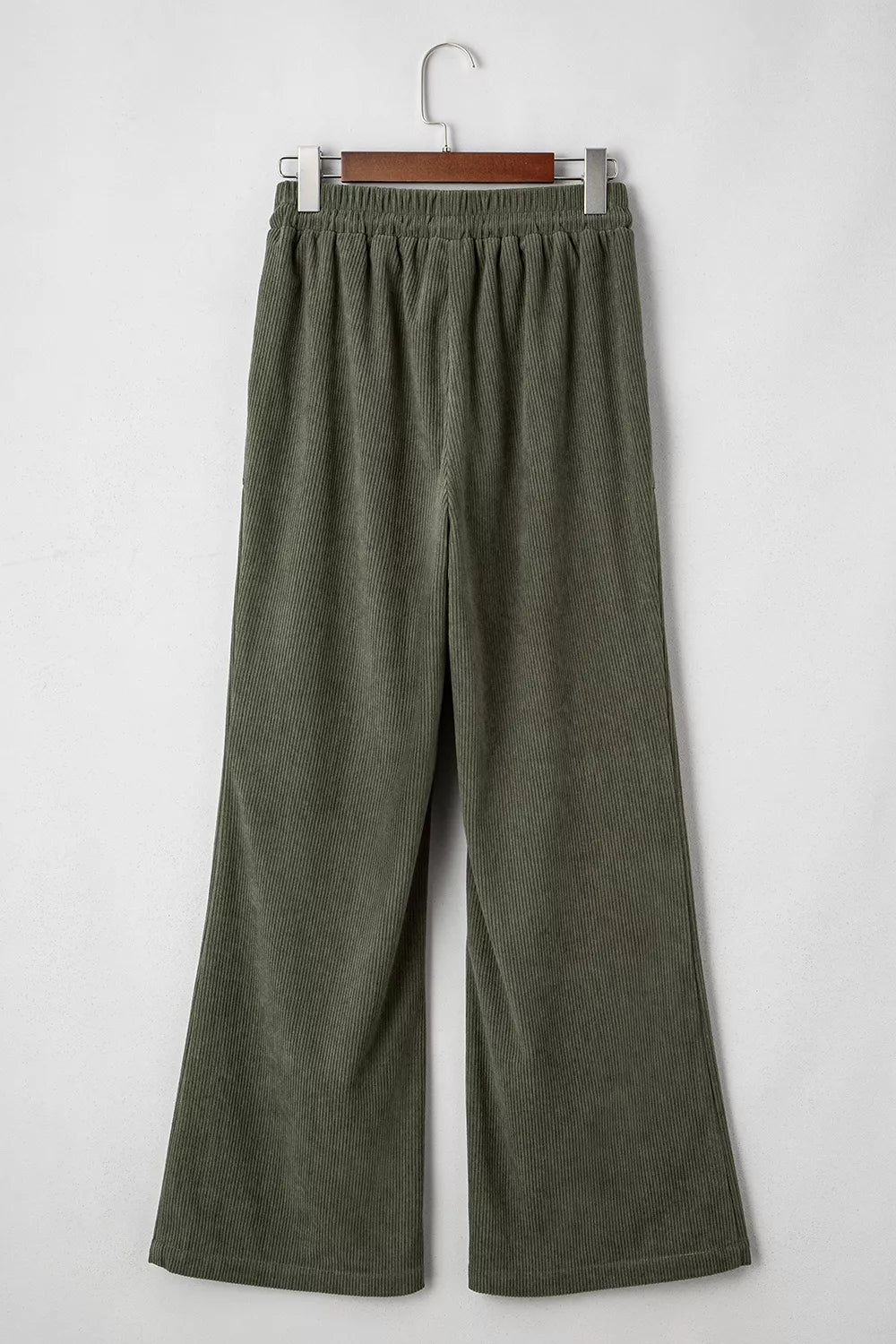 Drawstring corduroy wide leg pants with patch pockets
