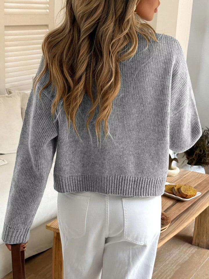 Chunky knit button-front cardigan with chest flap pocket