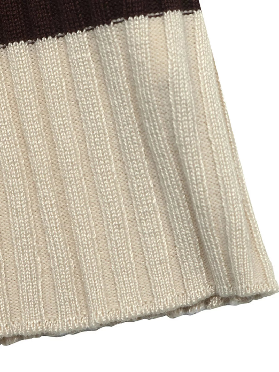 Striped ribbed knit polo collar long sleeve top