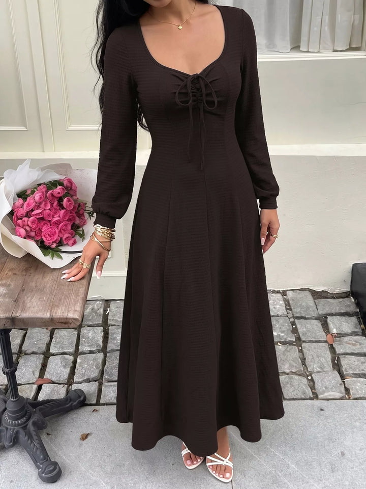 Ribbed knit tie-front long sleeve maxi dress
