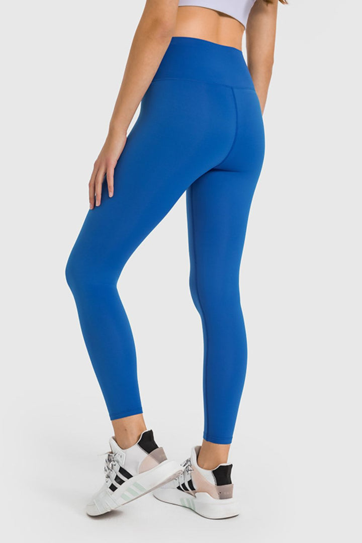 High waist ankle-length yoga leggings with wide waistband