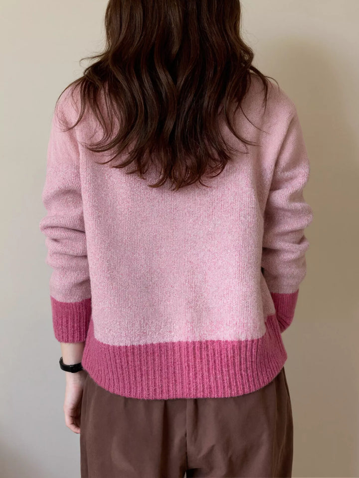 Color-block ribbed knit cardigan with gold buttons
