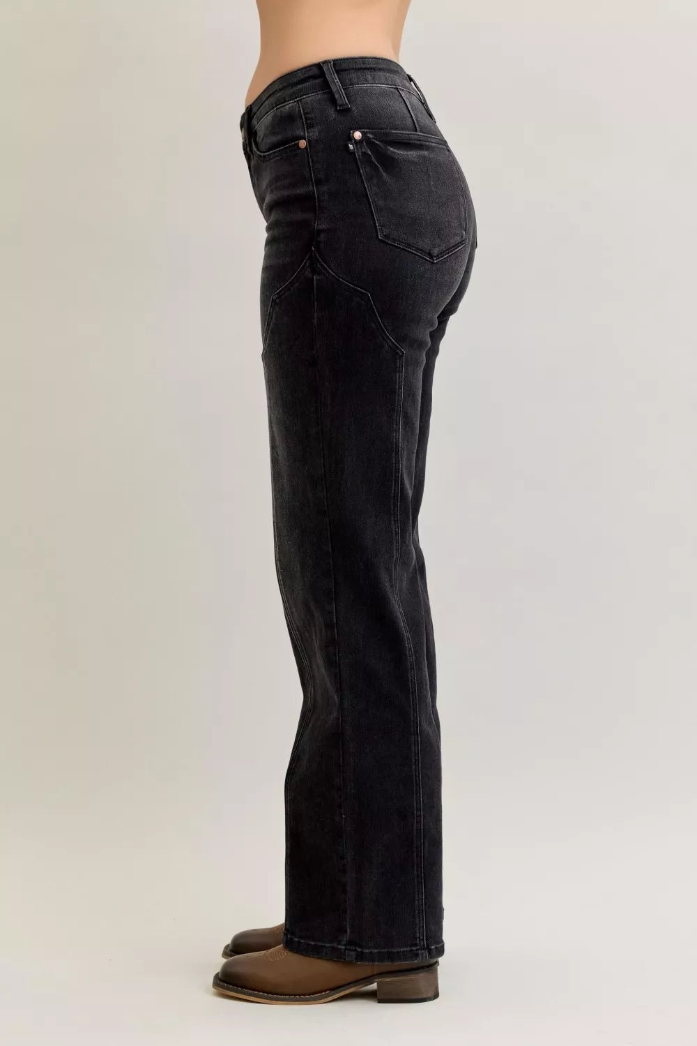 Mid-rise straight leg jeans with western seam detail