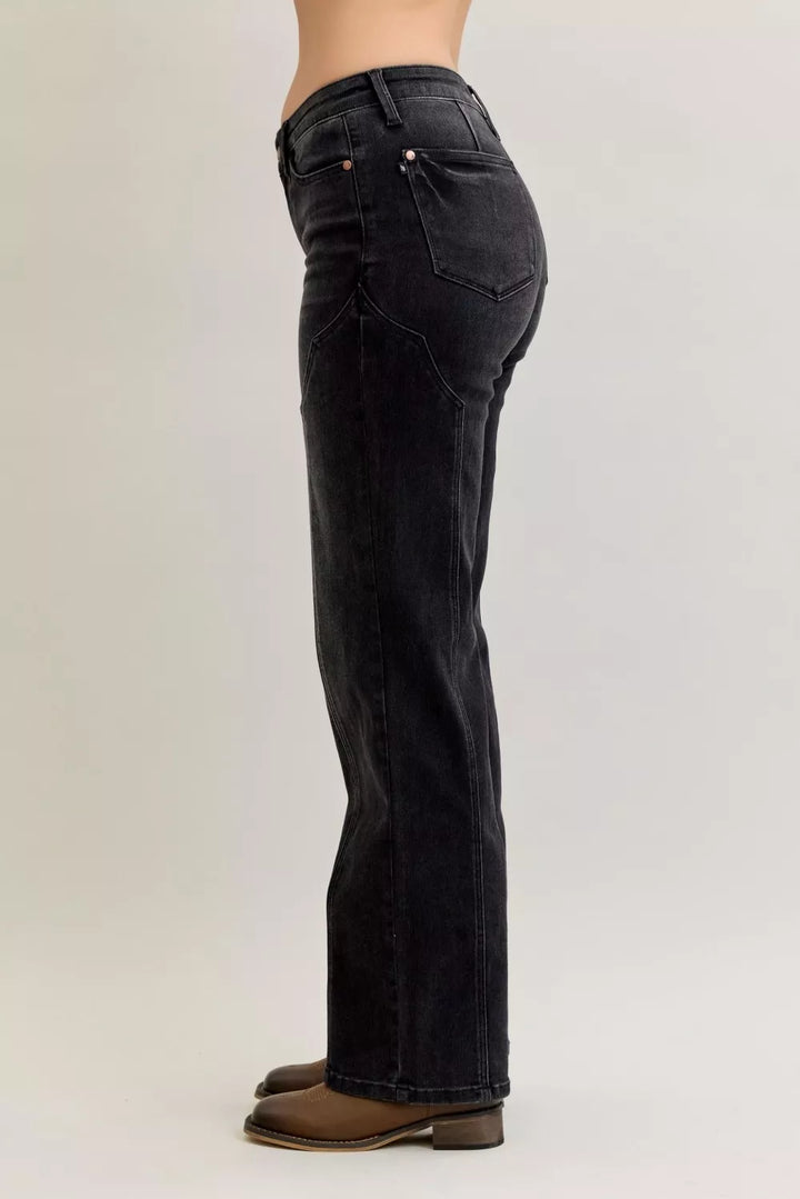 Mid-rise straight leg jeans with western seam detail