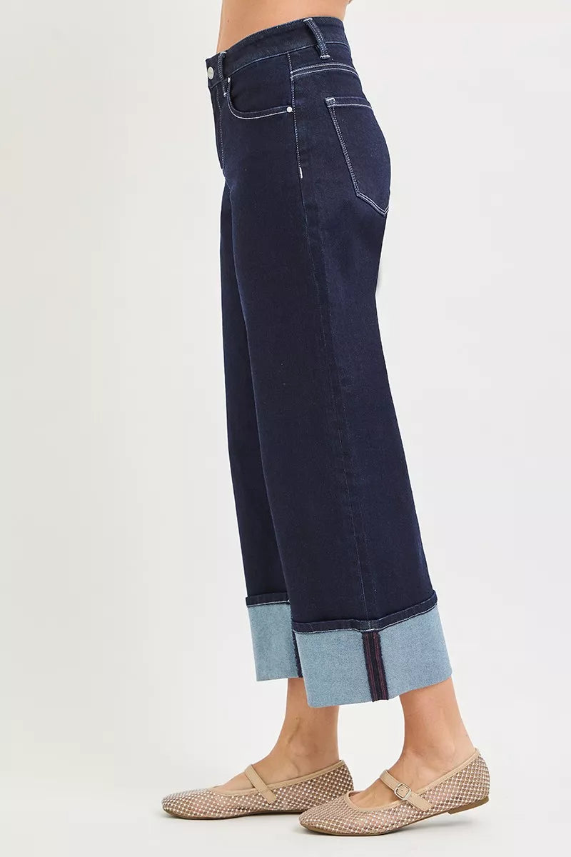 High-rise slouchy barrel-leg cropped jeans with cuffed hem