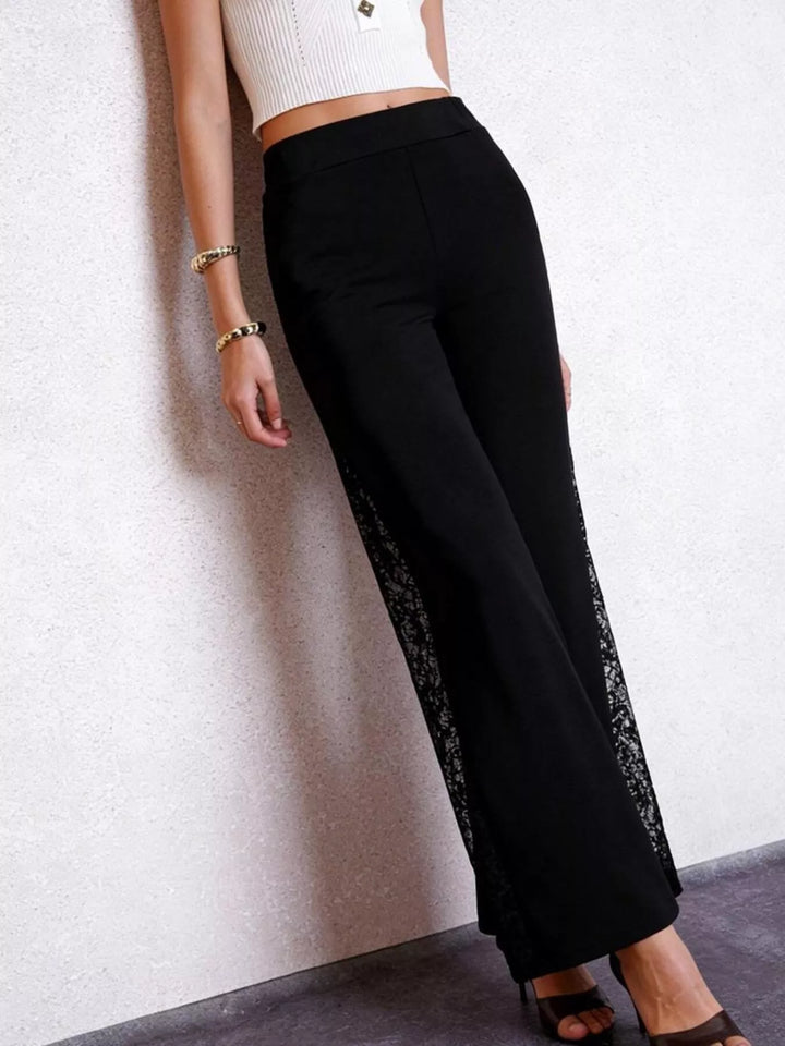 High-rise flare pants with sheer lace side panels