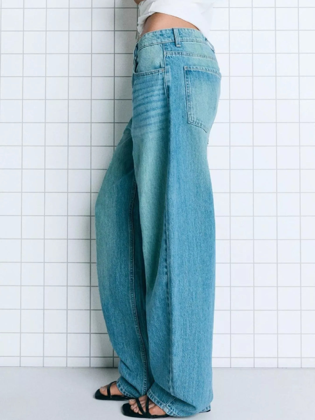 Mid-rise wide-leg washed denim jeans with five-pocket styling