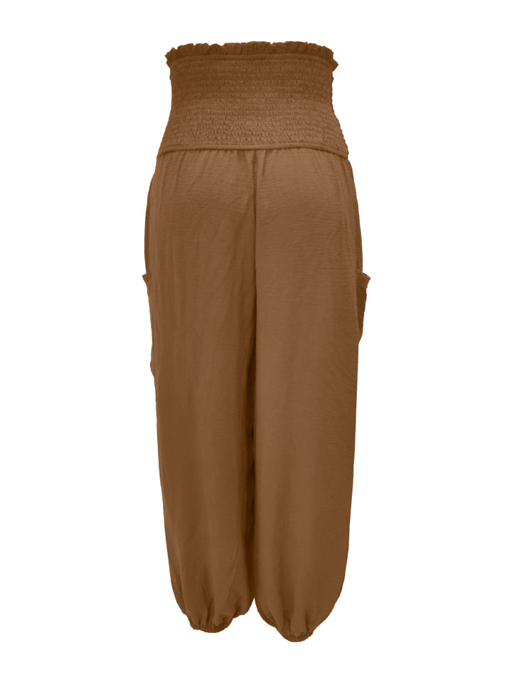 High-rise smocked harem pants with side pockets