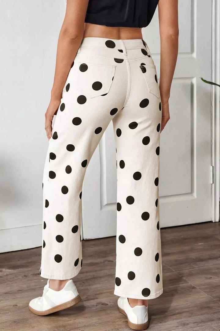 Polka dot wide-leg high-rise cropped jeans