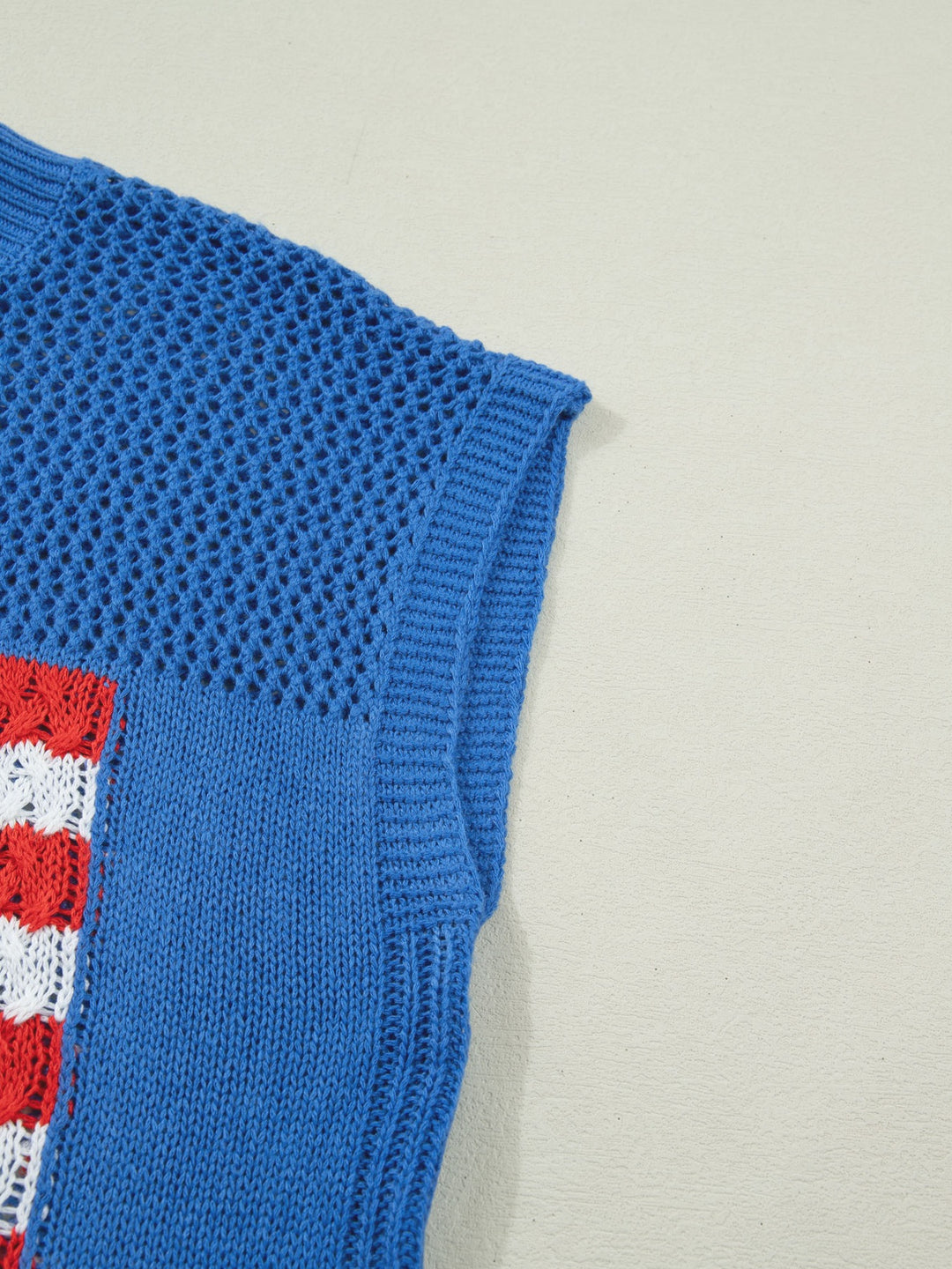 American flag open-knit short sleeve sweater top