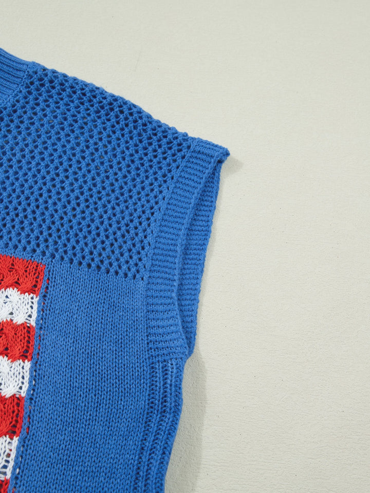 American flag open-knit short sleeve sweater top