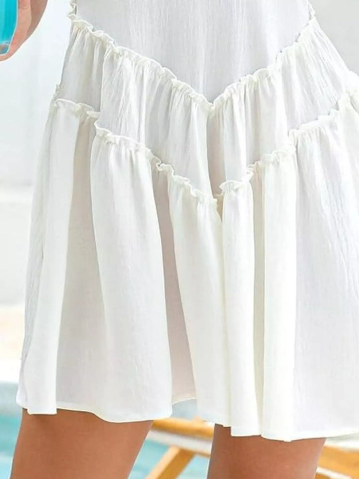 Tiered ruffle sleeveless mini dress with pockets