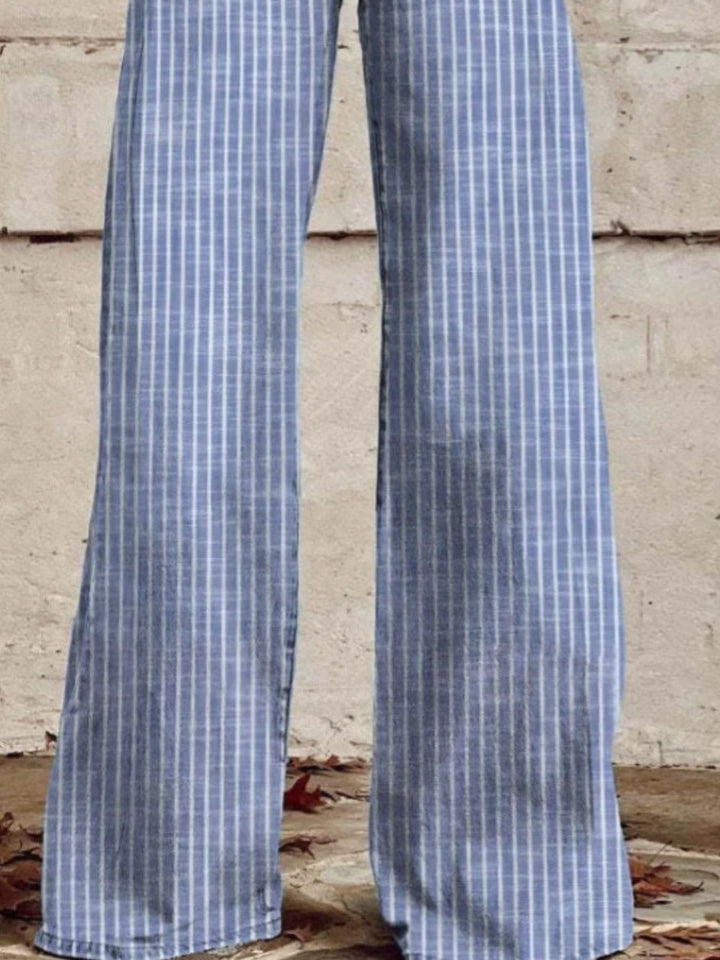 Vertical pinstripe high-rise wide leg jeans