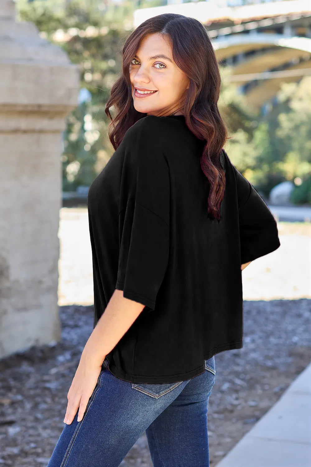 Boxy drop-shoulder round neck bamboo tee
