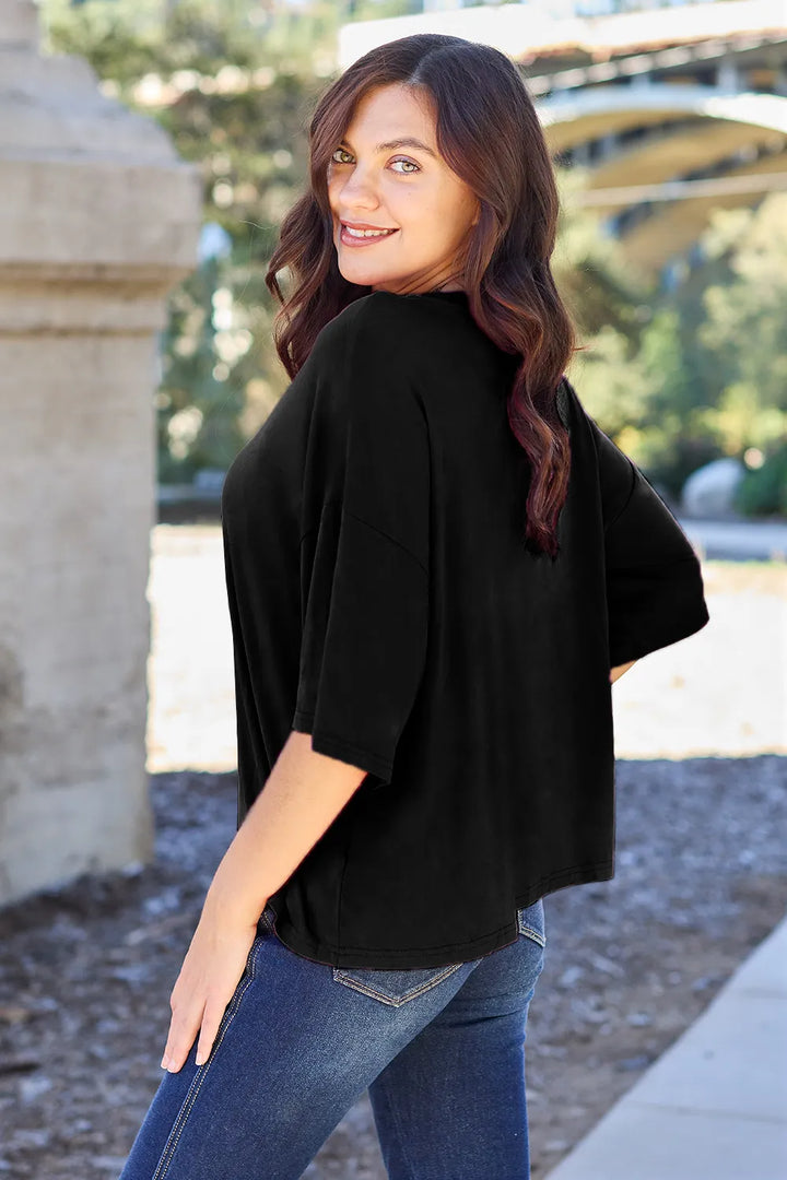 Boxy drop-shoulder round neck bamboo tee