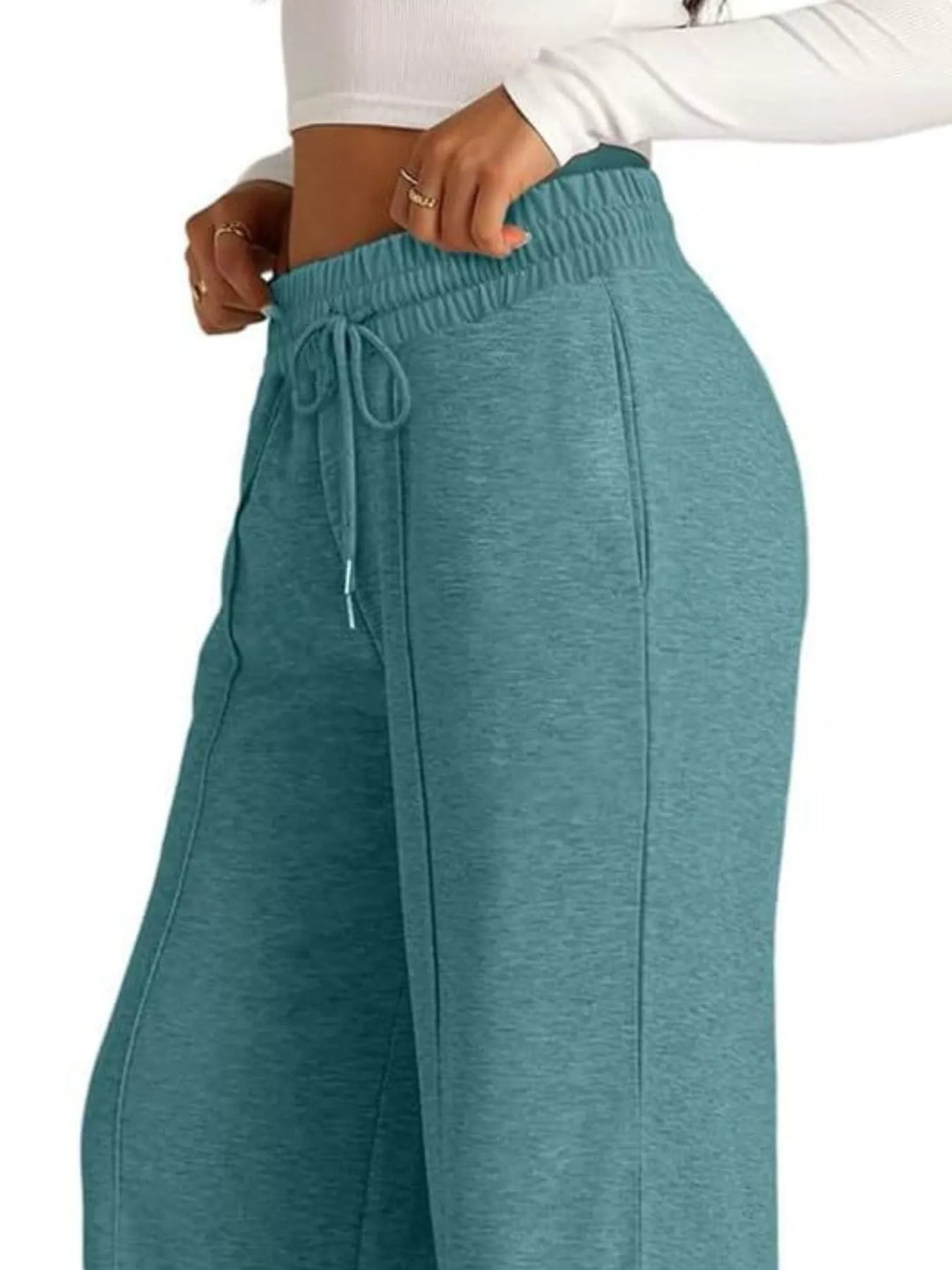 Wide-leg drawstring pants with elastic waist and pockets