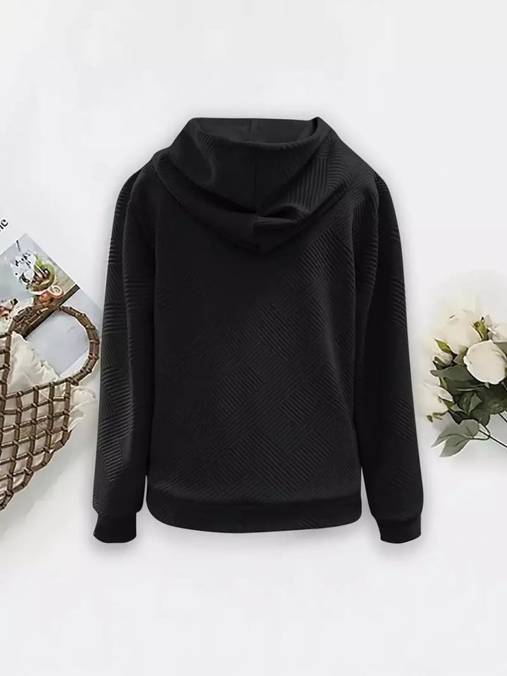 Textured zip-up hooded jacket with drawstrings