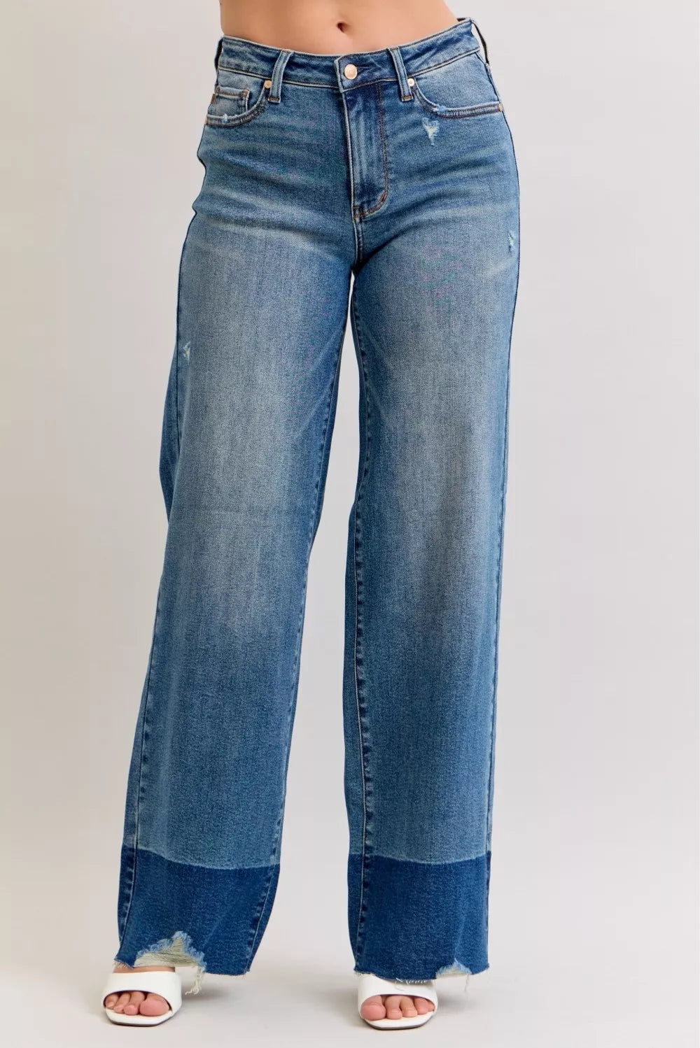 DK Raw hem high-rise column straight wide-leg jeans