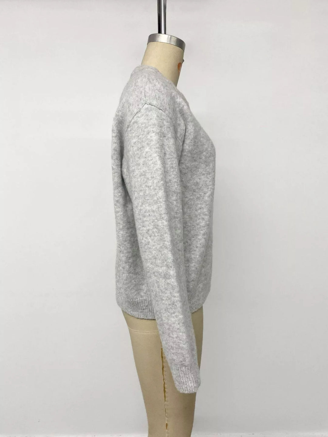 Brushed knit button-down cardigan with ribbed crew neck