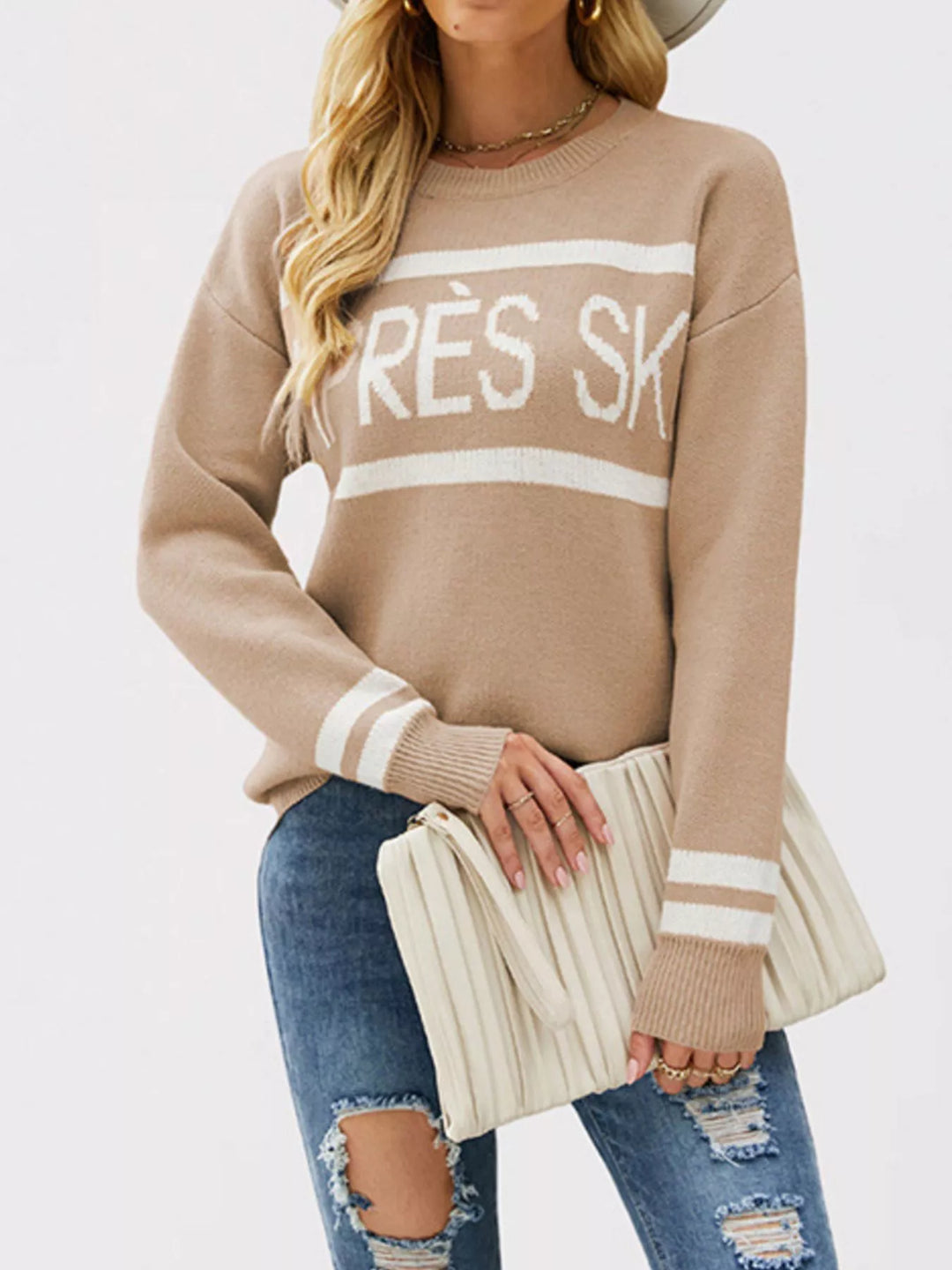 Après Ski letter crew neck drop shoulder sweater