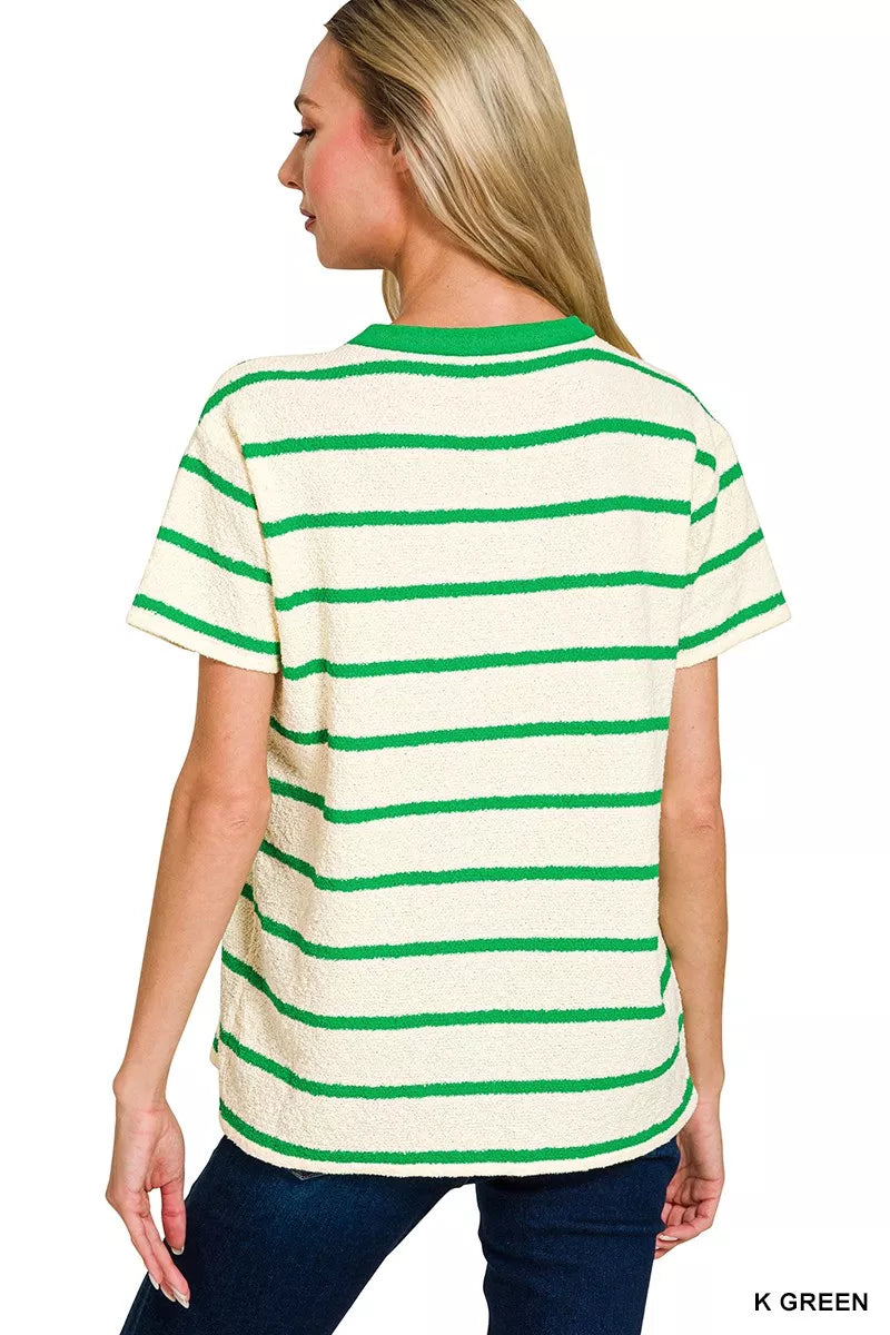 Textured striped crew neck short sleeve tee