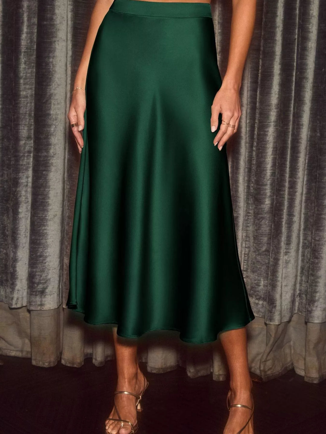 Satin midi skirt with bias-cut A-line drape